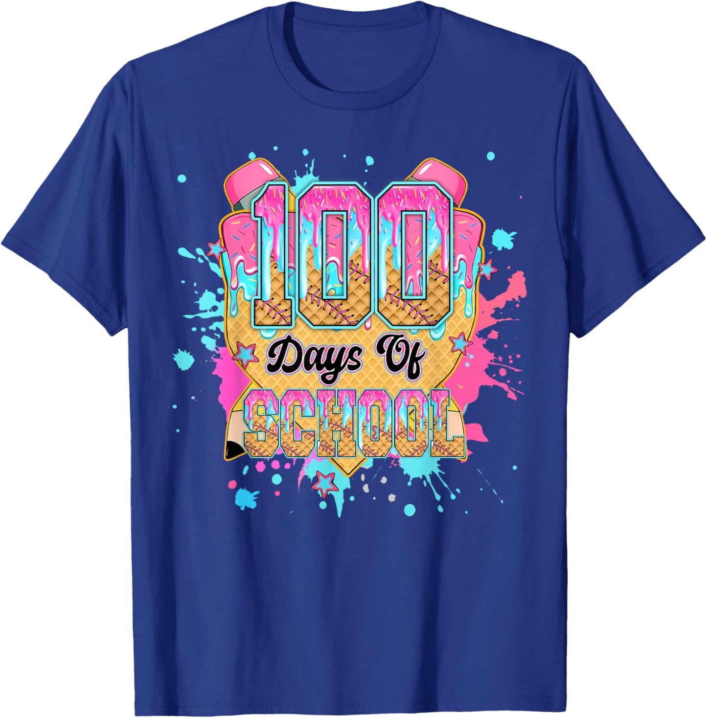 100 Days of School Baseball Drip Funny Boys Kids 100th Day T-Shirt - T-Shirt | Royal