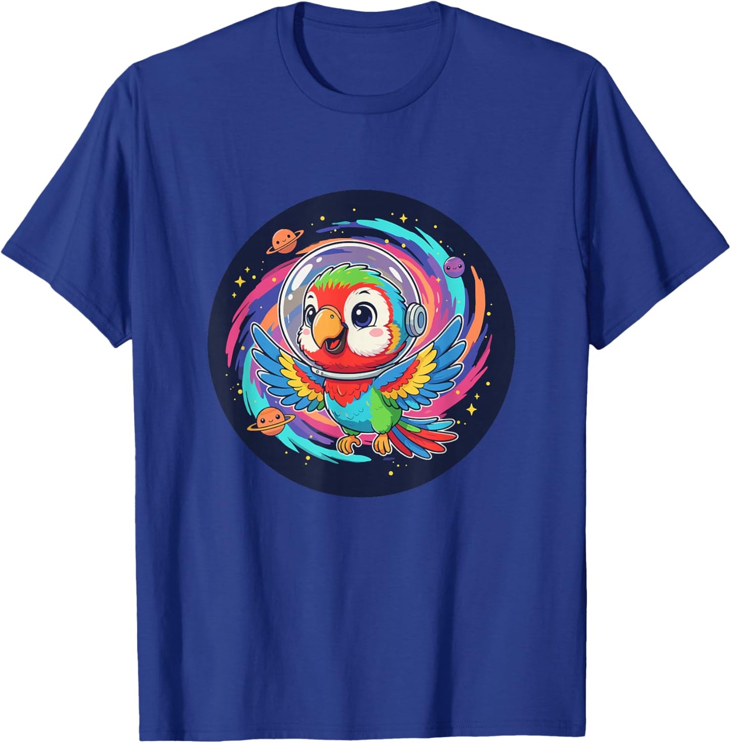 Cute Parrot Astronaut Flying in Colorful Space Galaxy T-Shirt - T-Shirt | Royal