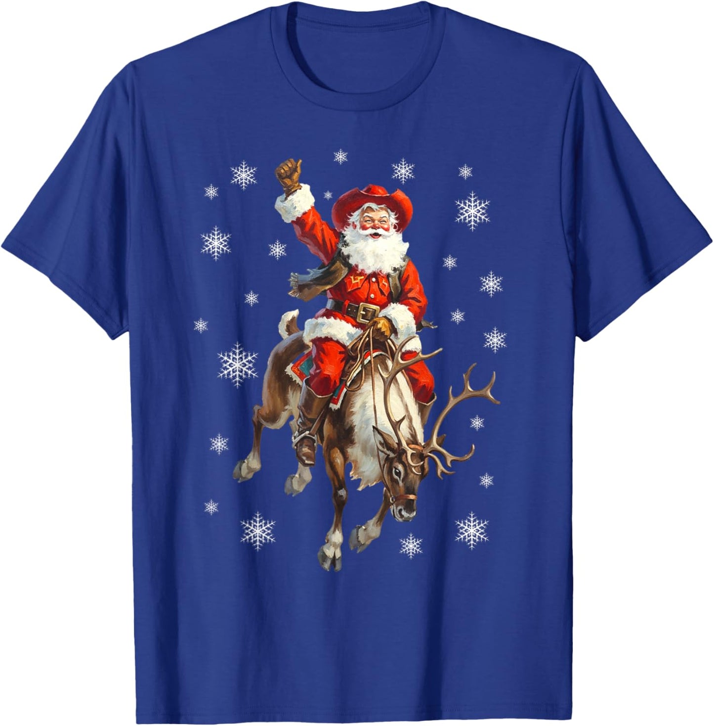 Christmas Reindeer Rider Cowboy Santa T-Shirt - T-Shirt | Royal