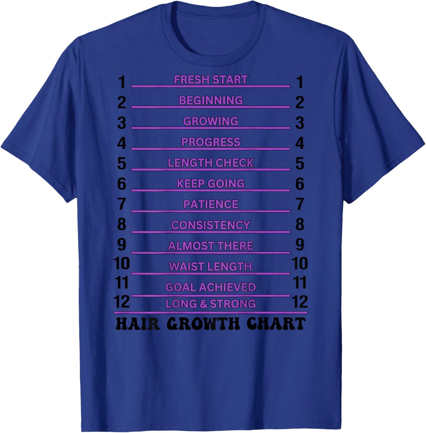 Retro Groovy Hair Growth Chart Hair Length Check (On Back) T-Shirt - T-Shirt | Royal