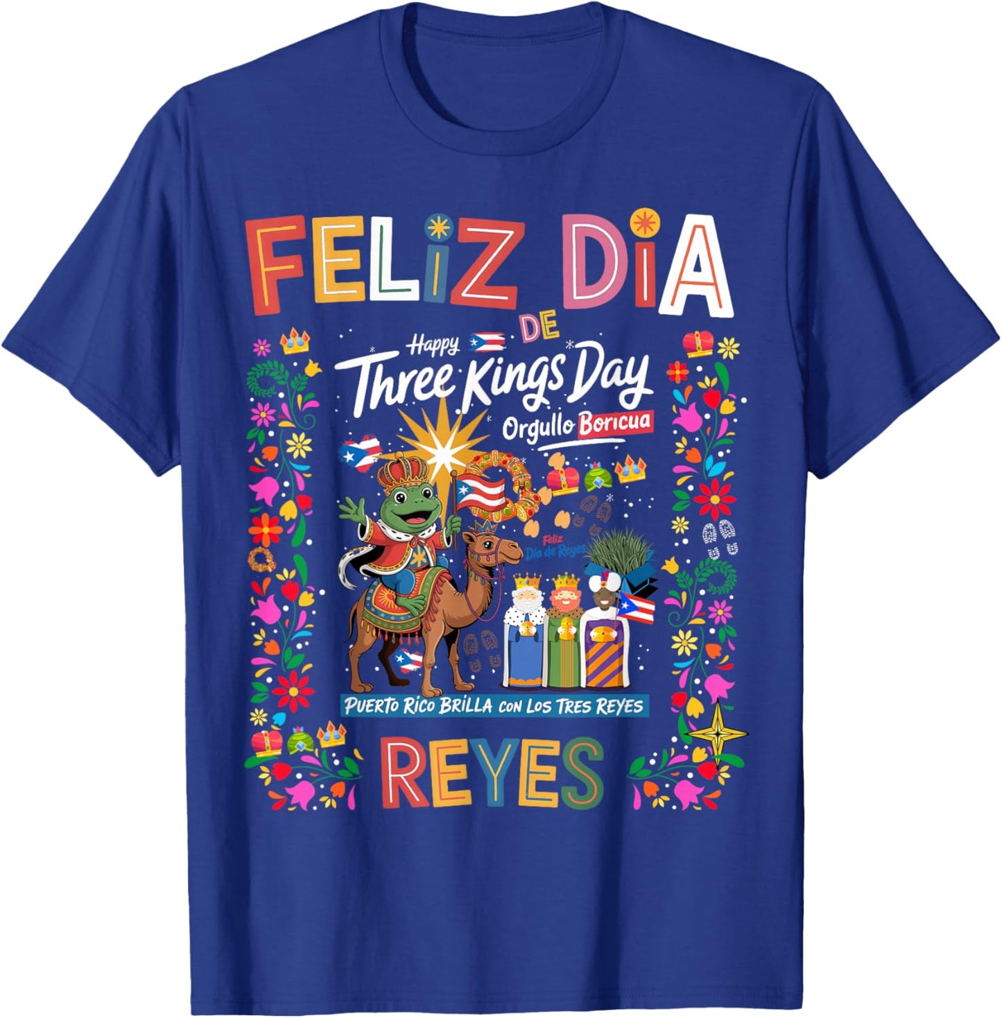 Three Kings Day Puerto Rican Women Idea & Coqui Frog Boricua T-Shirt - T-Shirt | Royal