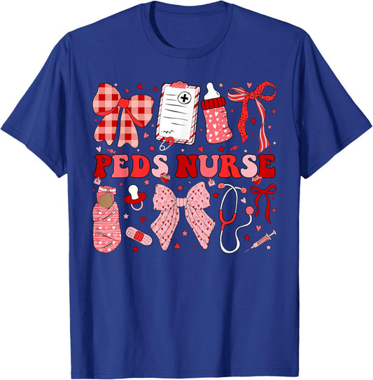 Peds Nurse Valentine Coquette Pediatric Nursing Valentines T-Shirt - T-Shirt | Royal
