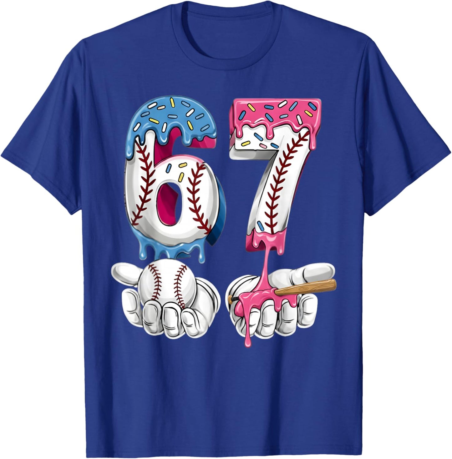 Baseball 67 Ice Cream Drip Six Seven Boys Girls Funny Meme T-Shirt - T-Shirt | Royal