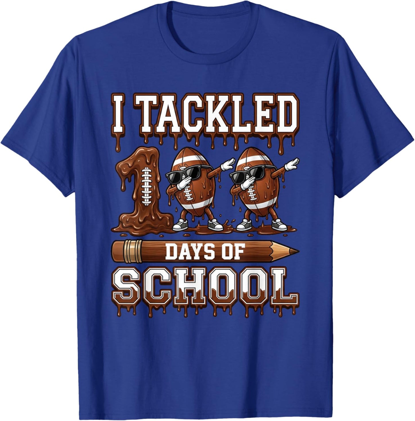 Kids 100 Days of School Boys 100th Day of School Football T-Shirt - T-Shirt | Royal