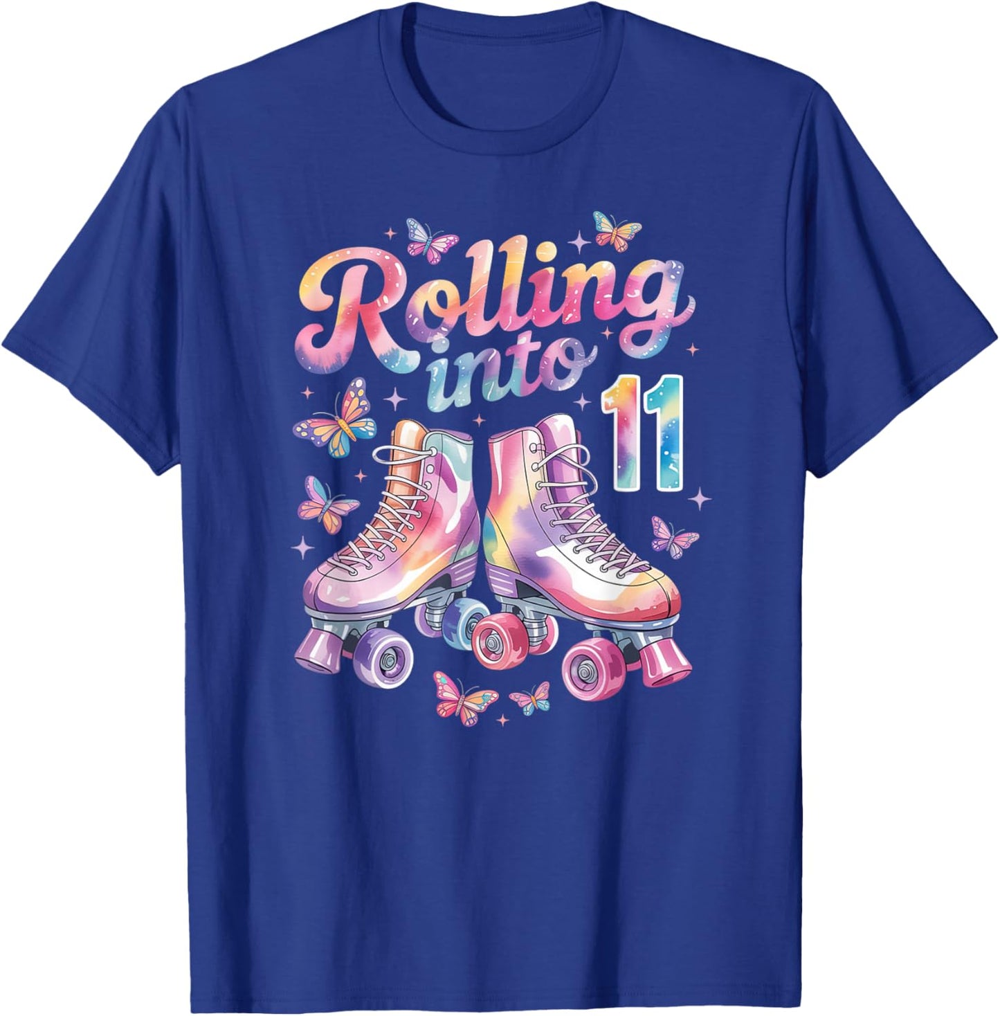 Rolling Into 11 Butterfly Roller Skate Birthday 11 Years Old T-Shirt - T-Shirt | Royal