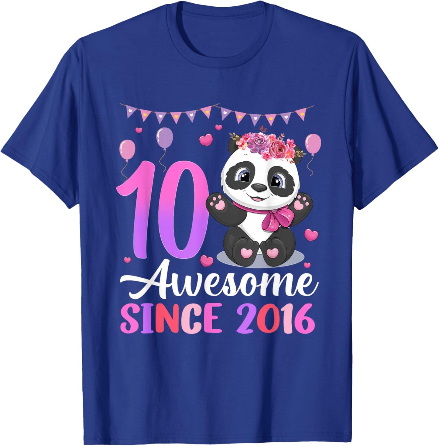 Awesome Since 2016 10th Birthday Panda Theme Party T-Shirt - T-Shirt | Royal