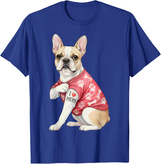 I Love Mom Tattoo Funny French Bulldog Dog Lover Gifts T-Shirt - T-Shirt | Royal