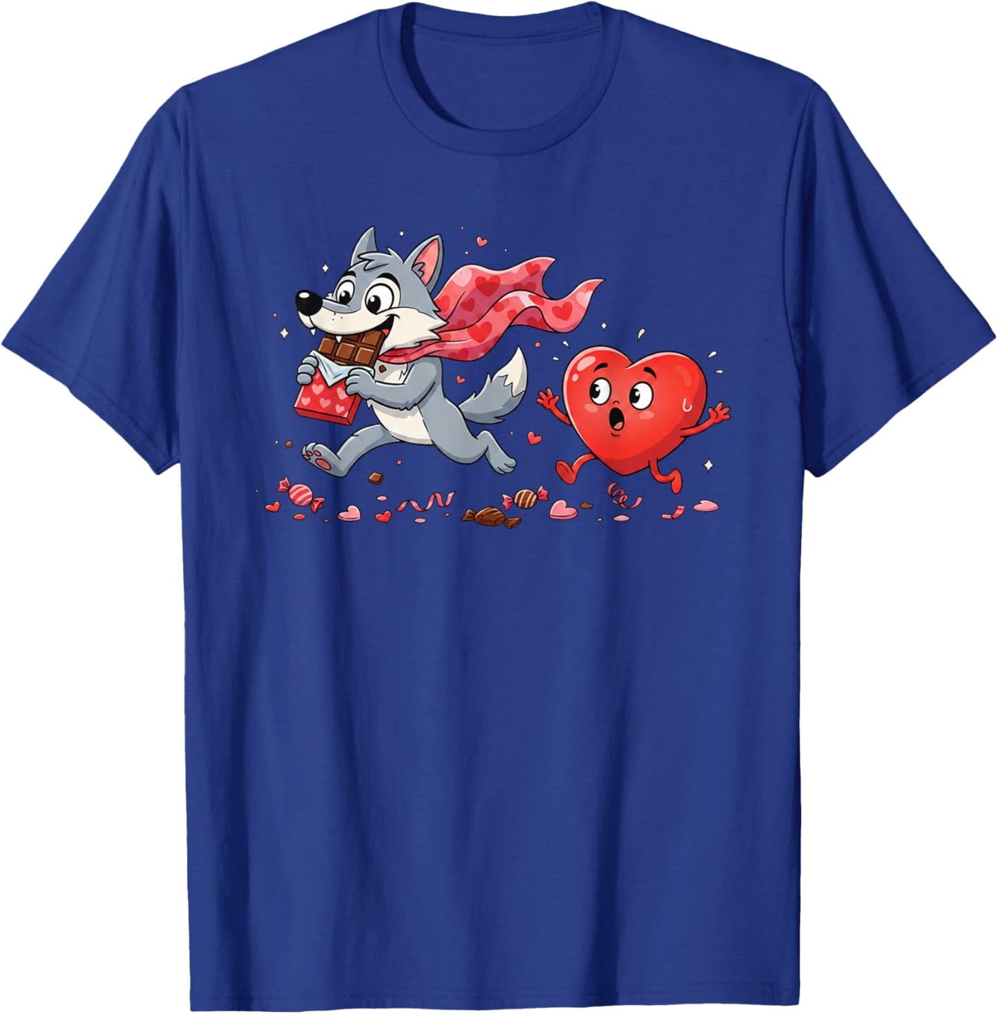 Funny Wolf Heart Chocolate Valentine Wolves Kids T-Shirt - T-Shirt | Royal