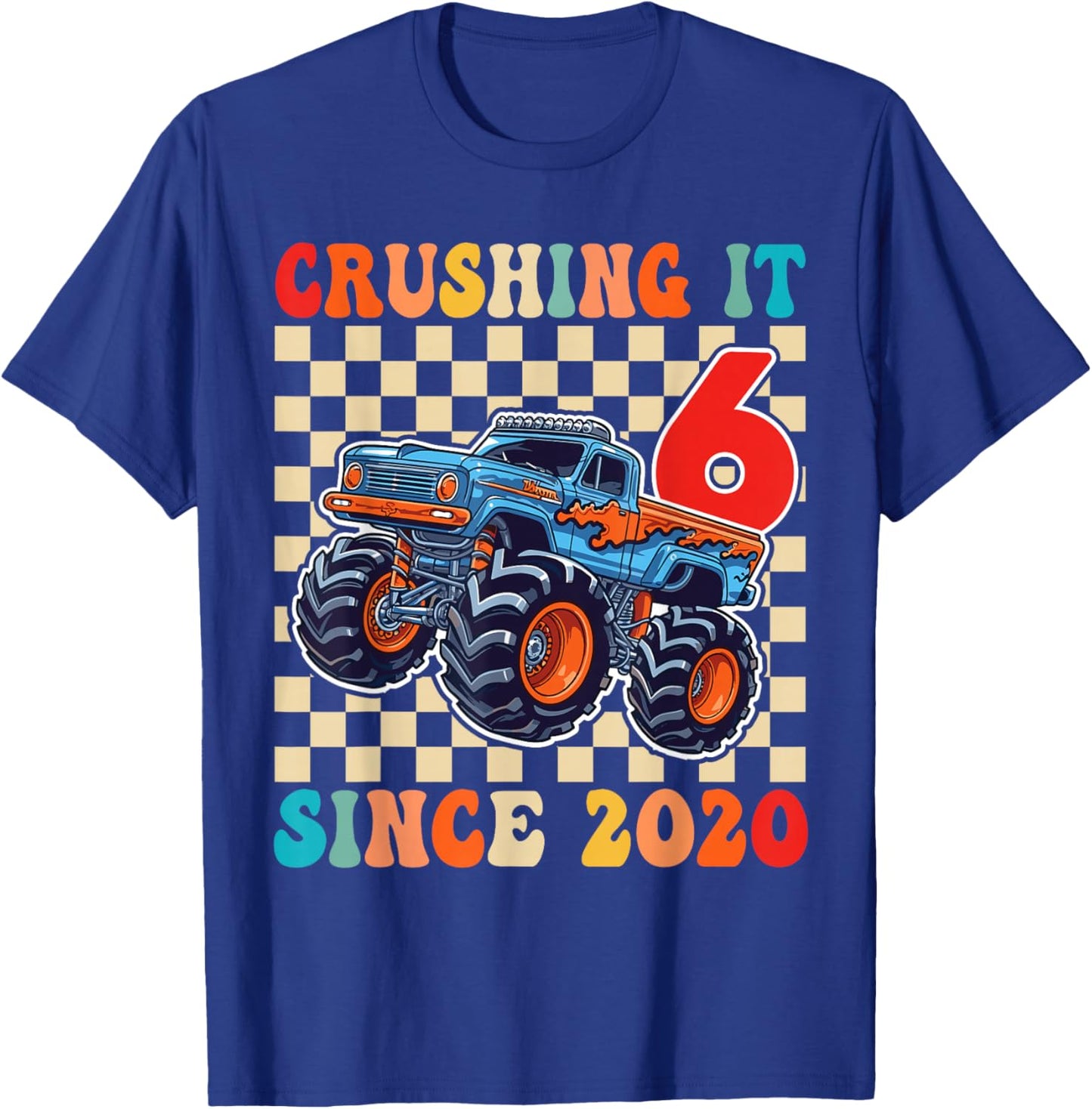 Birthday Monster Truck 6 Year Old Boys 6th Party Born 2020 T-Shirt - T-Shirt | Royal
