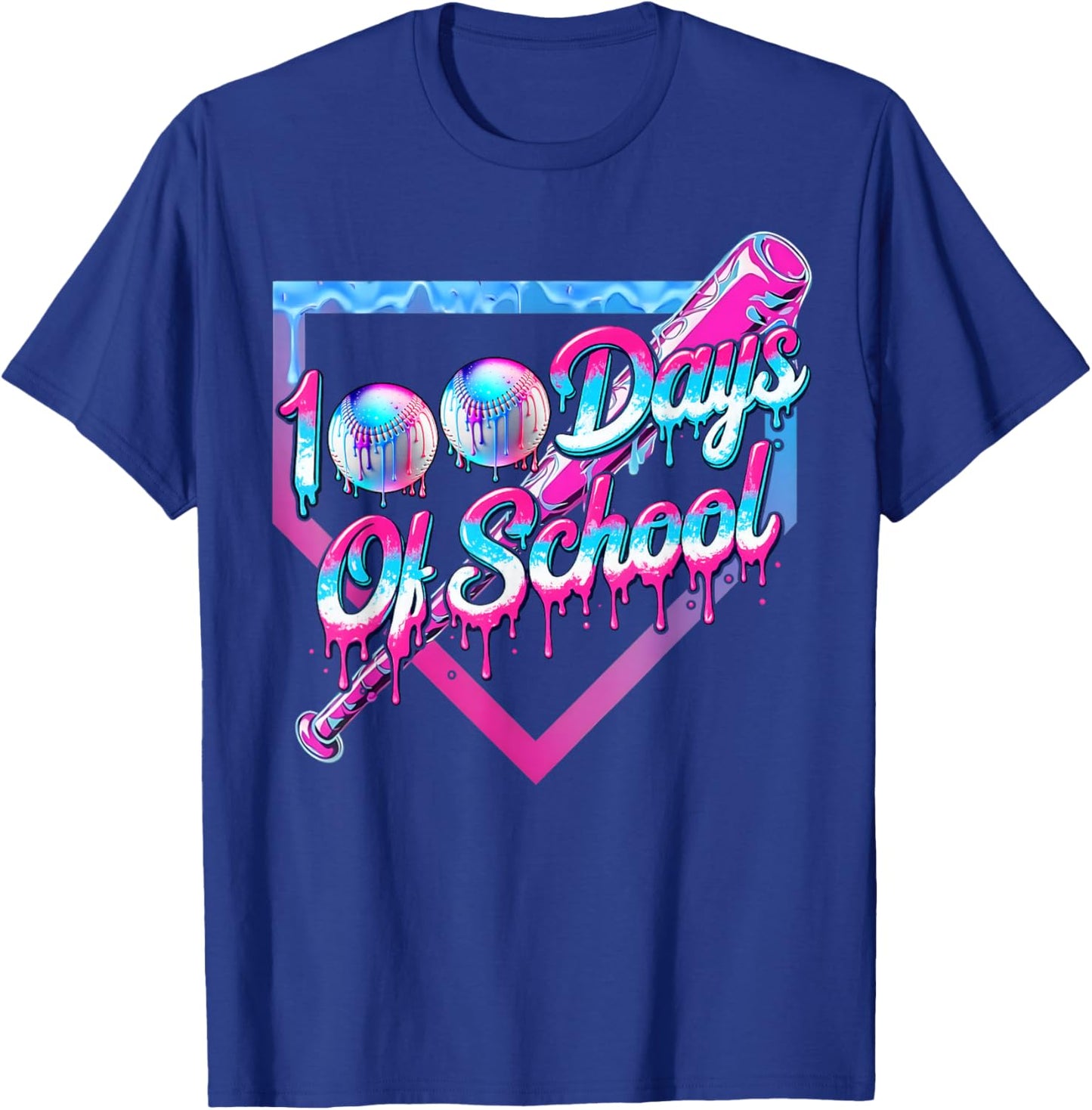 100 Days of School Baseball 100th Day Ice Cream Boys Kids T-Shirt - T-Shirt | Royal
