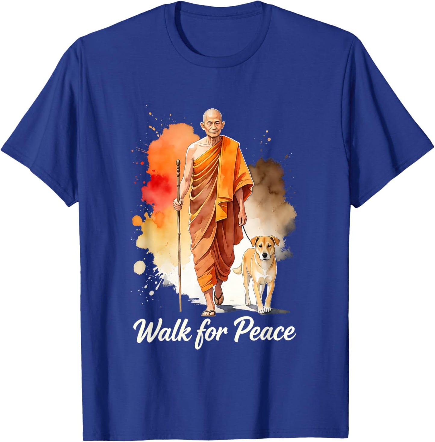 Walk for Peace Mindful Monk Spiritual Art T-Shirt - T-Shirt | Royal