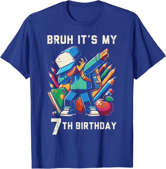 Bruh Its My 7th Birthday Pixel Dab 7 Bday Gamer Boys Kids T-Shirt - T-Shirt | Royal