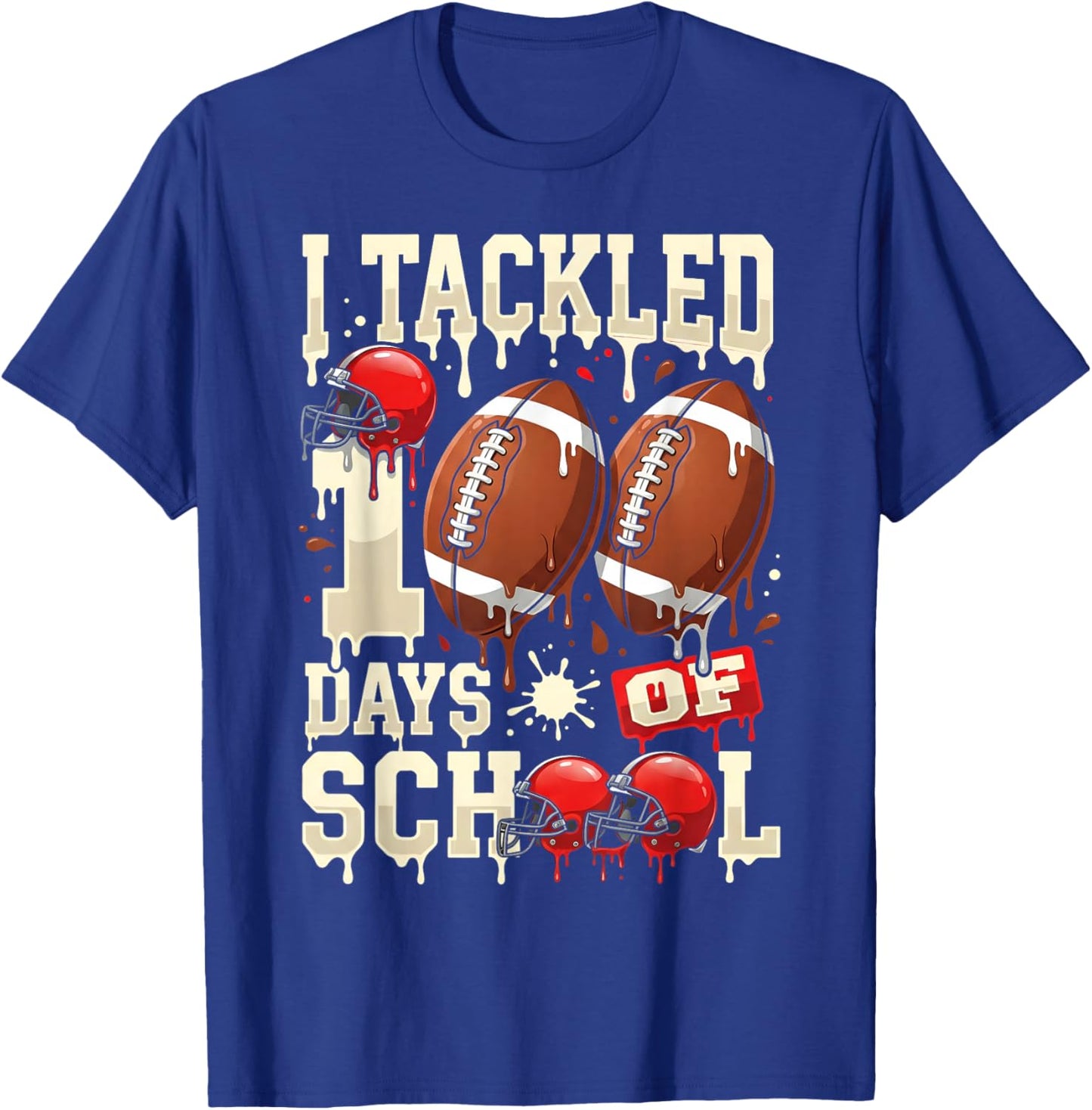 I Tackled 100 Days of School Football 100 Days Smarter Boys T-Shirt - T-Shirt | Royal