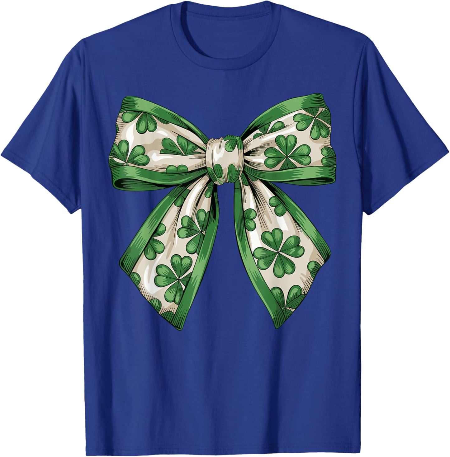 Vintage Saint Pattys Shamrock Coquette Bow Clover Girls T-Shirt - T-Shirt | Royal