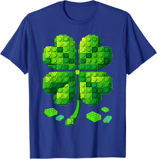 St Patricks Day Building Blocks Shamrock Bricks Kids Builder T-Shirt - T-Shirt | Royal