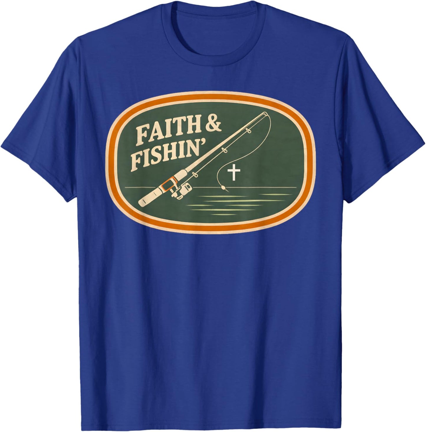 Faith and Fishing Christian Fisherman Retro Outdoors Men's T-Shirt - T-Shirt | Royal