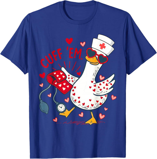 Cuff 'Em Cupid Goose Valentine Nurse Practitioner RN Nursing T-Shirt - T-Shirt | Royal
