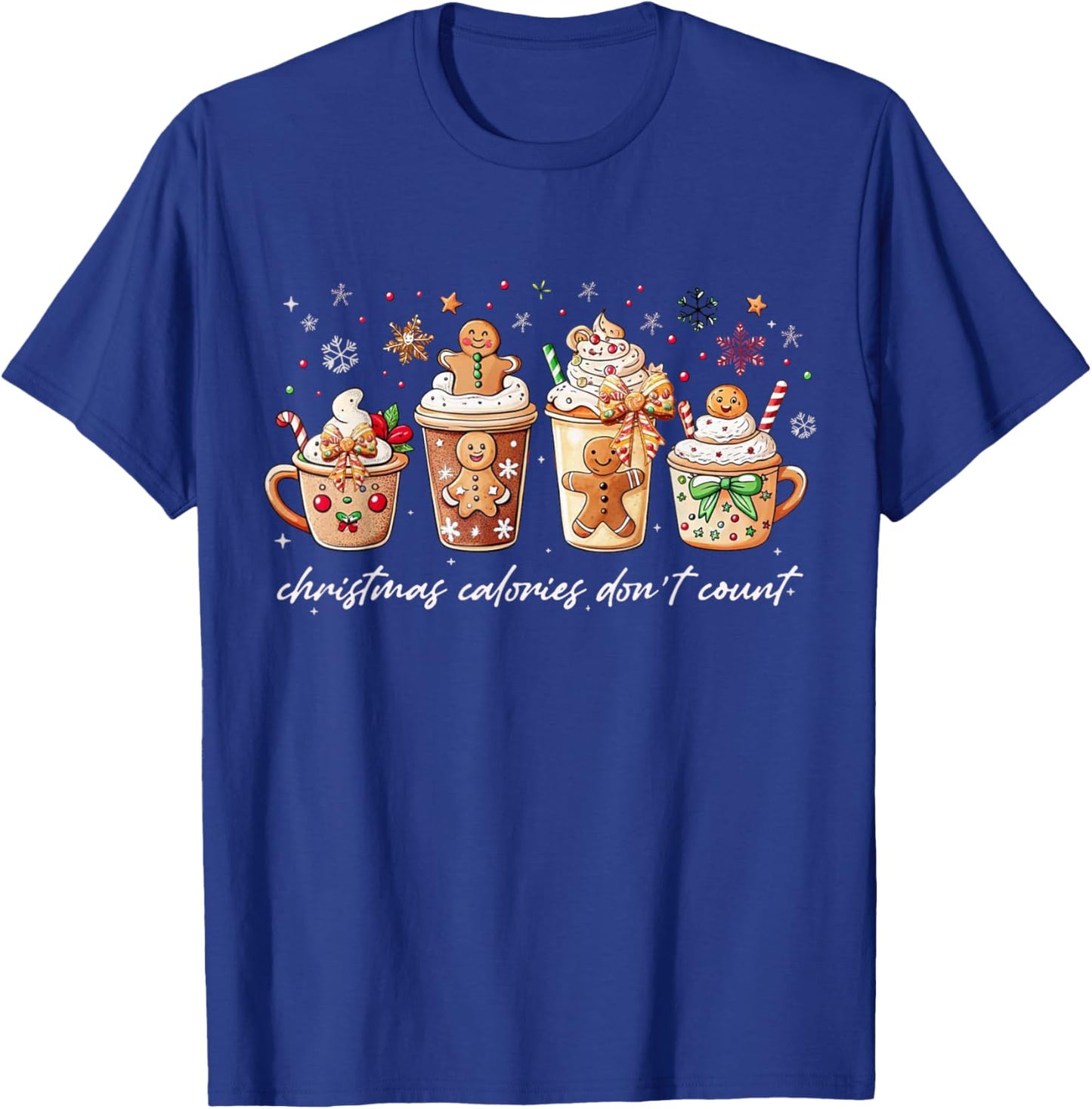 Christmas Calories Don't Count Iced Coffee Gingerbread Bow T-Shirt - T-Shirt | Royal