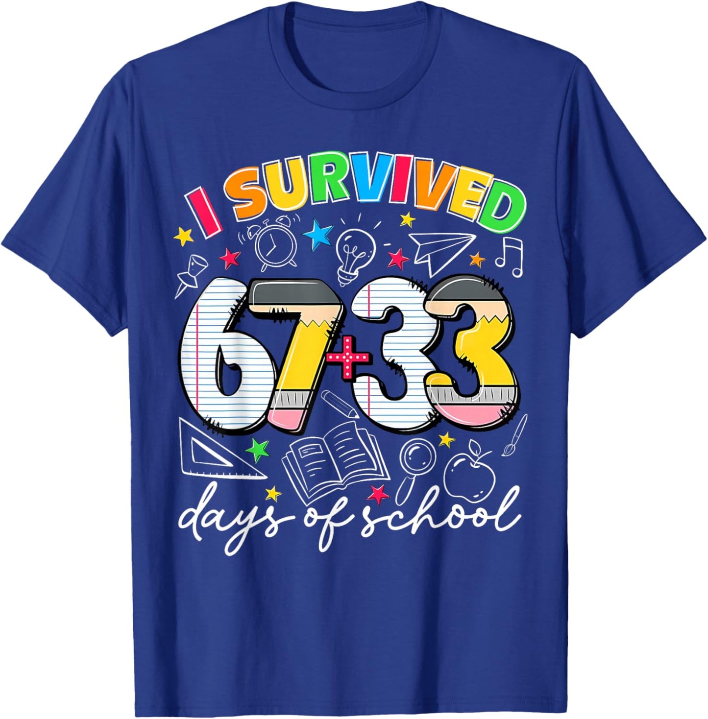 Preppy I Survived 67 + 33 100 Day of School Boy Girl T-Shirt - T-Shirt | Royal