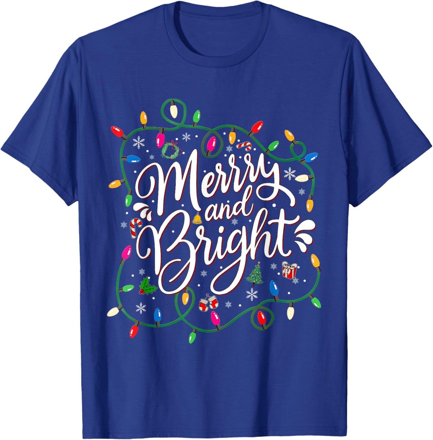 Merry Bright Christmas Xmas Lights Pajamas Family Matching T-Shirt - T-Shirt | Royal