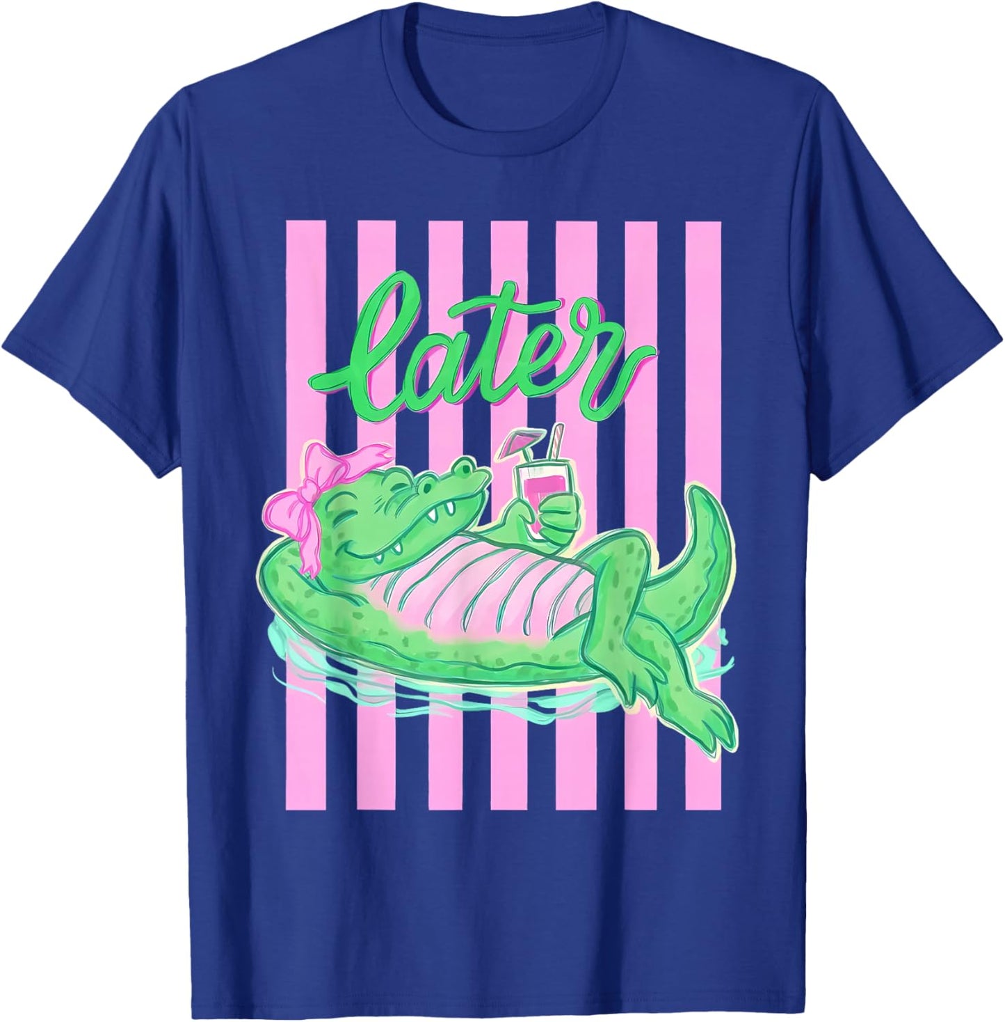 Retro Striped Everyday Later Gator Alligator Summer Coastal T-Shirt - T-Shirt | Royal