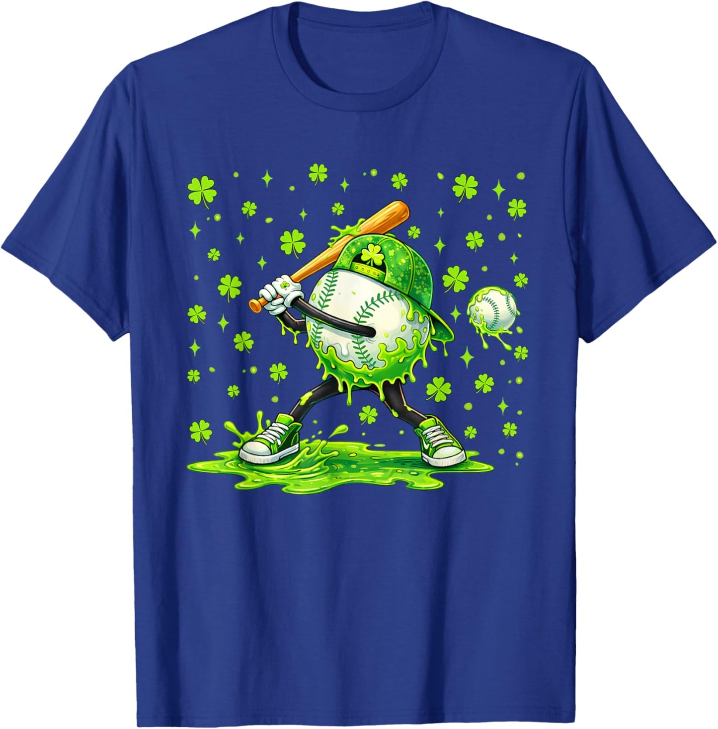 Baseball St Patricks Day Shamrock Lucky Player Boys Kids T-Shirt - T-Shirt | Royal