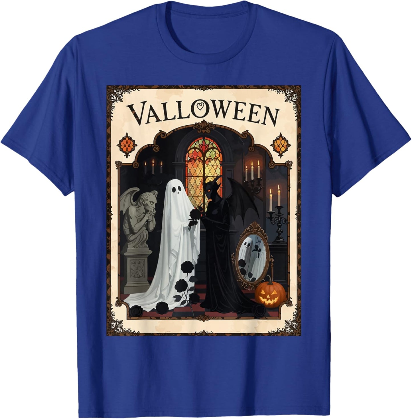 Valloween Ceremony Ghost and Robed Figure T-Shirt - T-Shirt | Royal