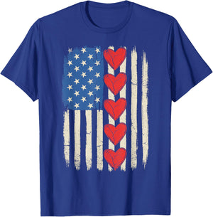 Retro USA Flag Hearts Valentines Day Women Kids T-Shirt - T-Shirt | Royal