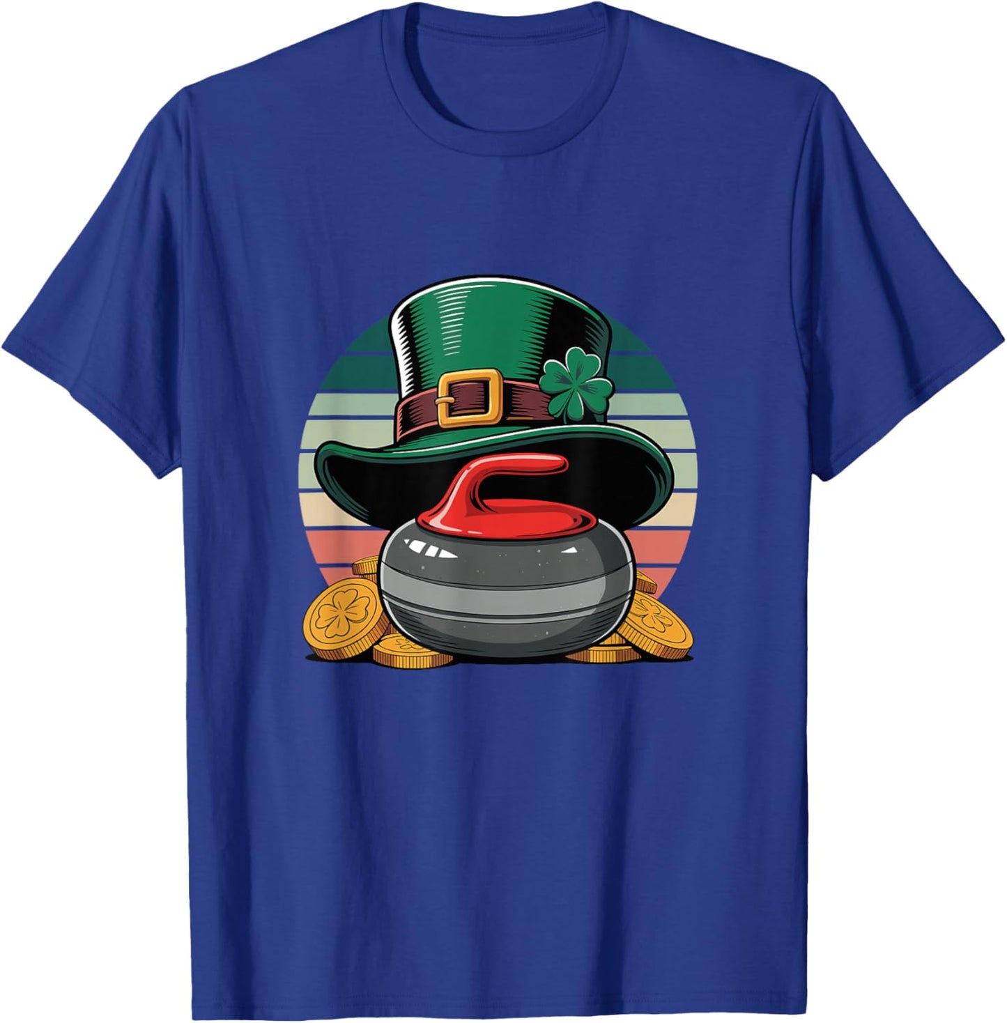 St. Patrick's Day Lucky Curling Stone Clover Gold T-Shirt - T-Shirt | Royal