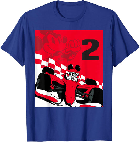 Disney Racing 2nd Birthday 2 Years Old Mickey Mouse Race Car T-Shirt - T-Shirt | Royal