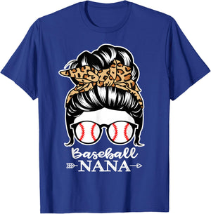 Baseball Nana Messy Bun Hair Funny Baseball Player Nana T-Shirt - T-Shirt | Royal