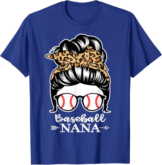 Baseball Nana Messy Bun Hair Funny Baseball Player Nana T-Shirt - T-Shirt | Royal