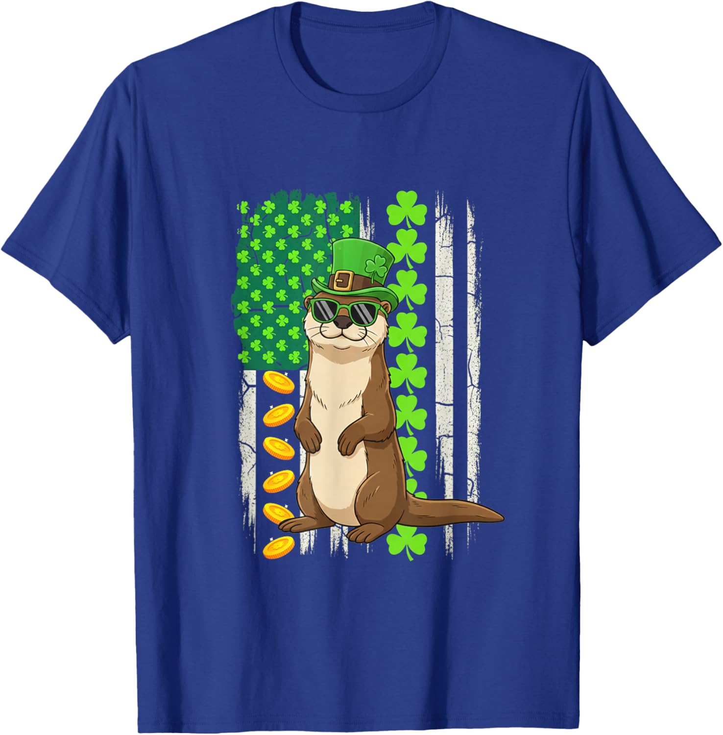 US Flag Shamrocks St. Patrick's Day Otter Lover Kids Family T-Shirt - T-Shirt | Royal