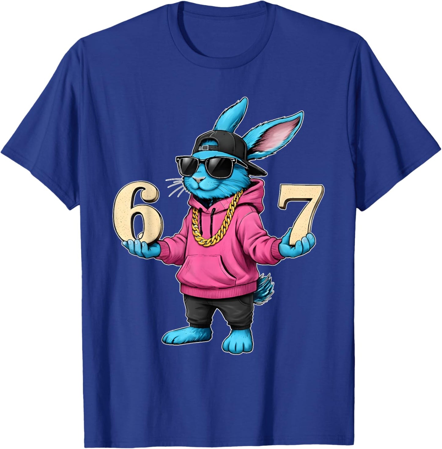 Funny Easter Day Bunny 6 7 Six Seven Meme Men Boy Kid T-Shirt - T-Shirt | Royal