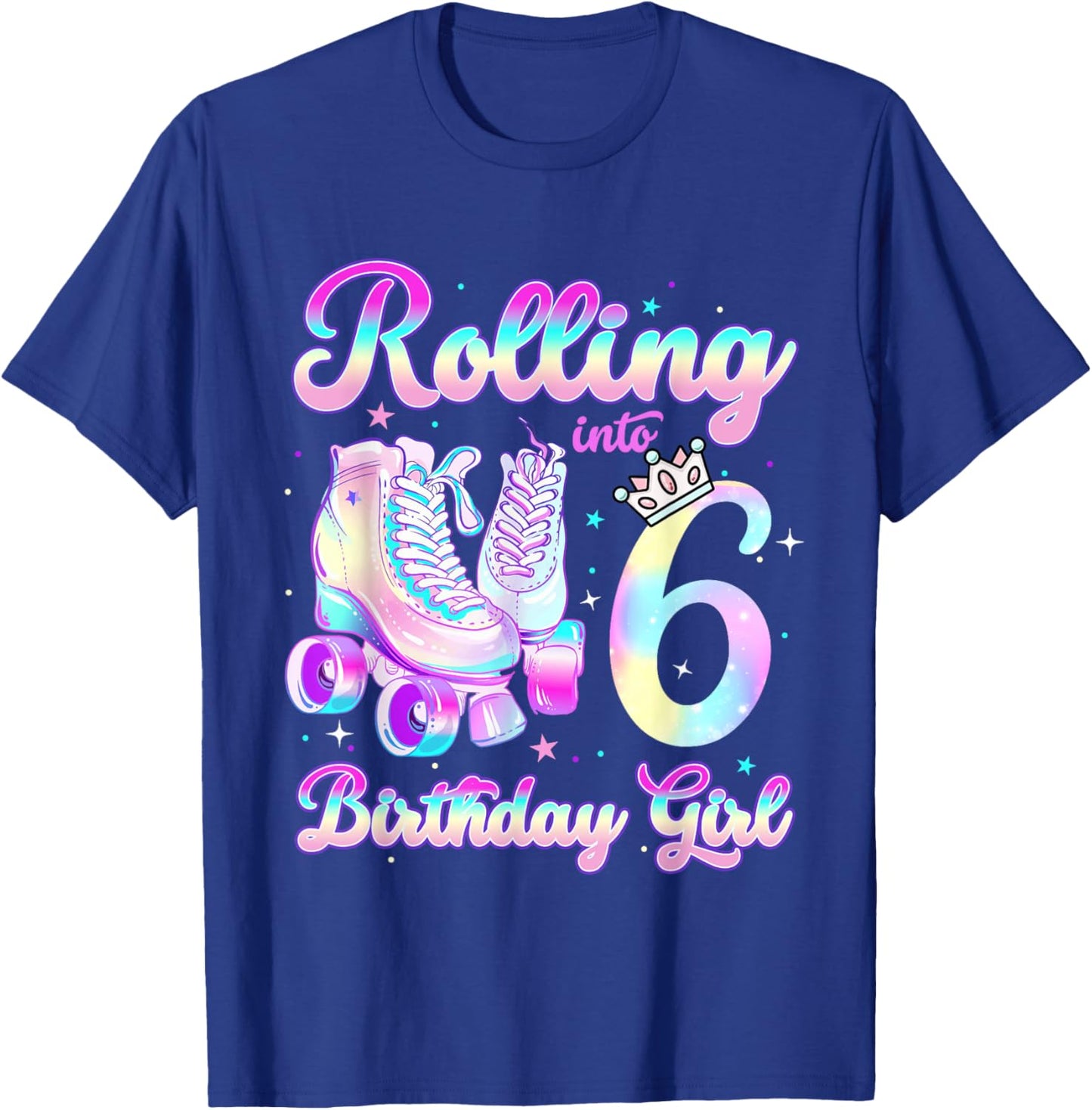 Kids Rolling Into 6 Roller Skating 6th Birthday Girls Party T-Shirt - T-Shirt | Royal