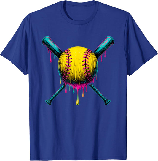 Dripping Softball Ice Cream Drip Girls Softball Players T-Shirt - T-Shirt | Royal