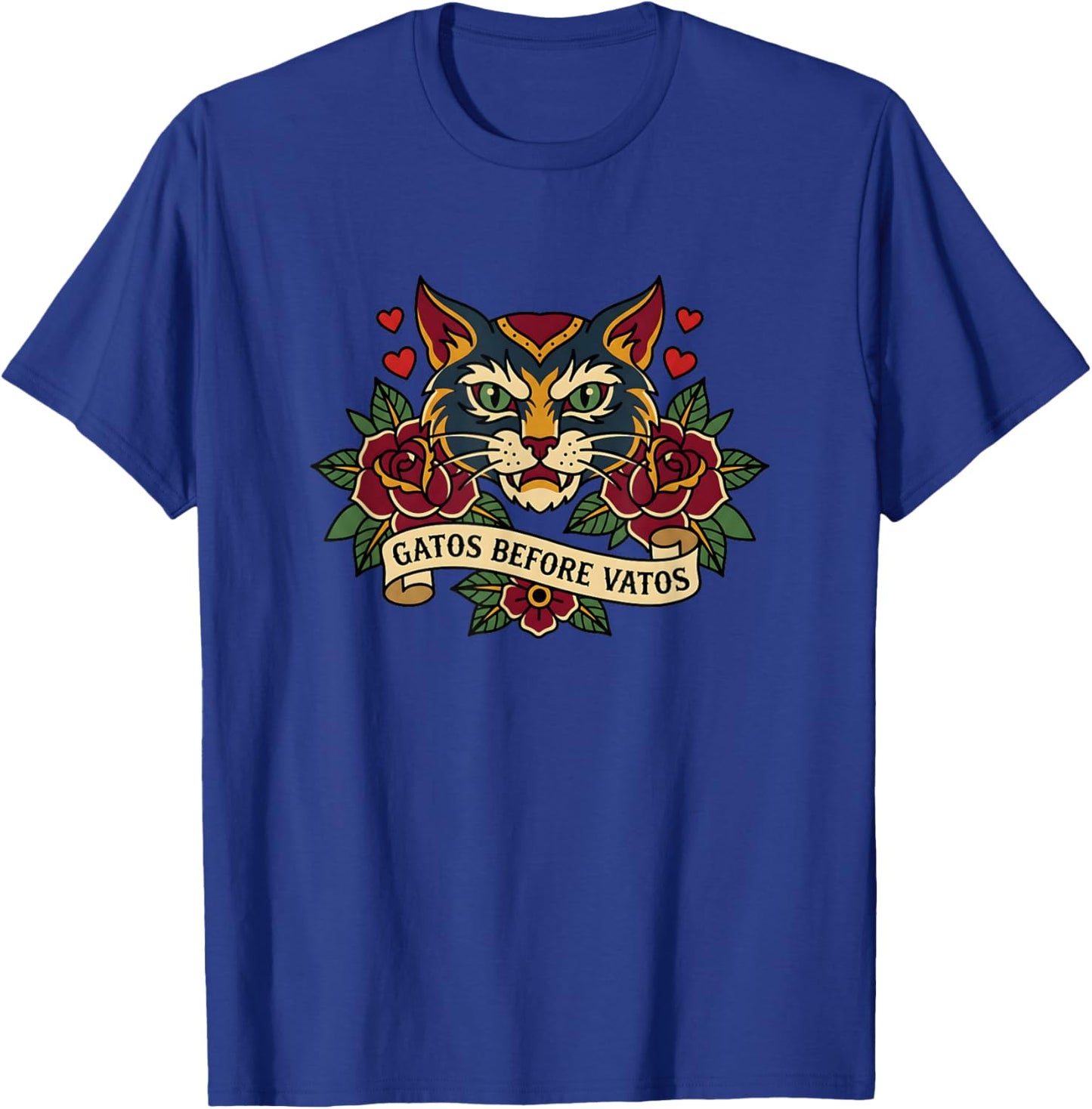 Gatos Before Vatos Funny Vintage Tattoo Cat T-Shirt - T-Shirt | Royal