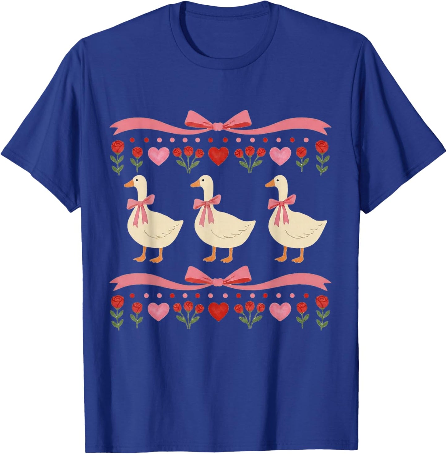 1980s Goose Print Vintage Valentines Goose Valentine's Day T-Shirt - T-Shirt | Royal