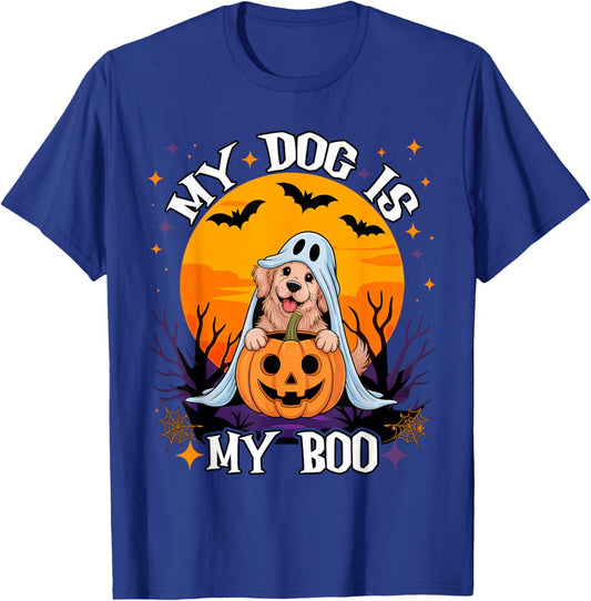 Dog Halloween Ghost Golden Retriever My Dog is My Boo Meme T-Shirt - T-Shirt | Royal