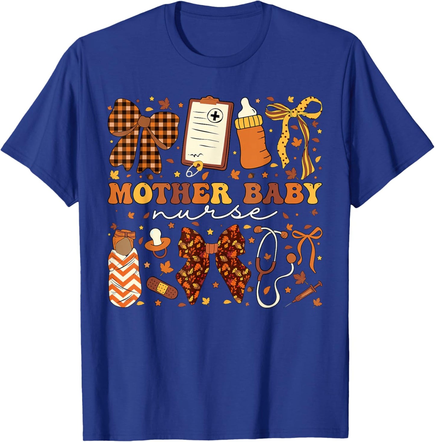 Postpartum Fall Coquette Mother Baby Nurse Thanksgiving T-Shirt - T-Shirt | Royal