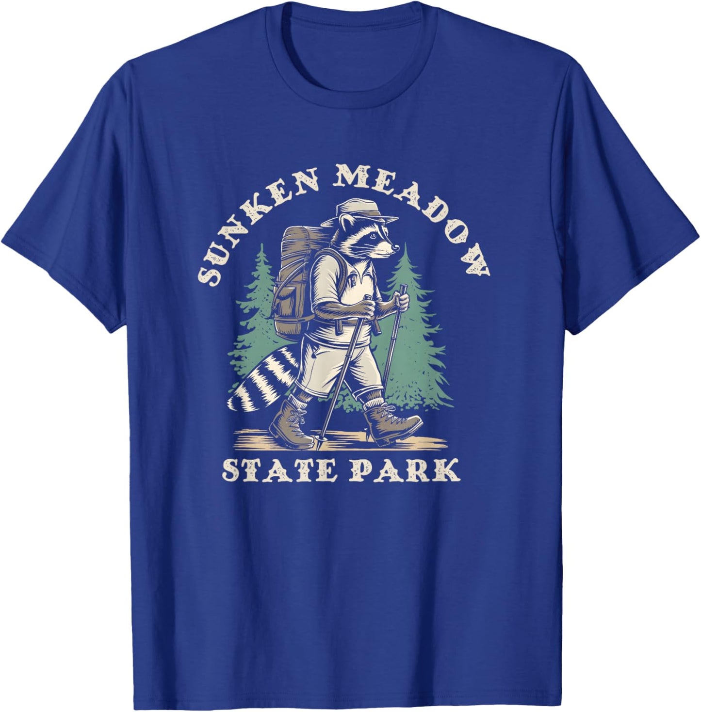 Sunken Meadow State Park, New York NY Hiking Raccoon T-Shirt - T-Shirt | Royal
