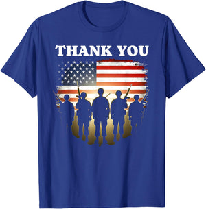 Thank You Military Veteran USA Flag Veteran's Day T-Shirt - T-Shirt | Royal