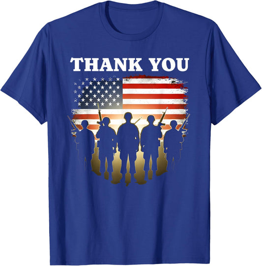 Thank You Military Veteran USA Flag Veteran's Day T-Shirt - T-Shirt | Royal