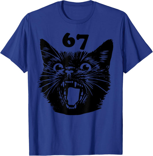 67 Halloween Black Cat Brainrot Meme Six Seven Girls Kids T-Shirt - T-Shirt | Royal