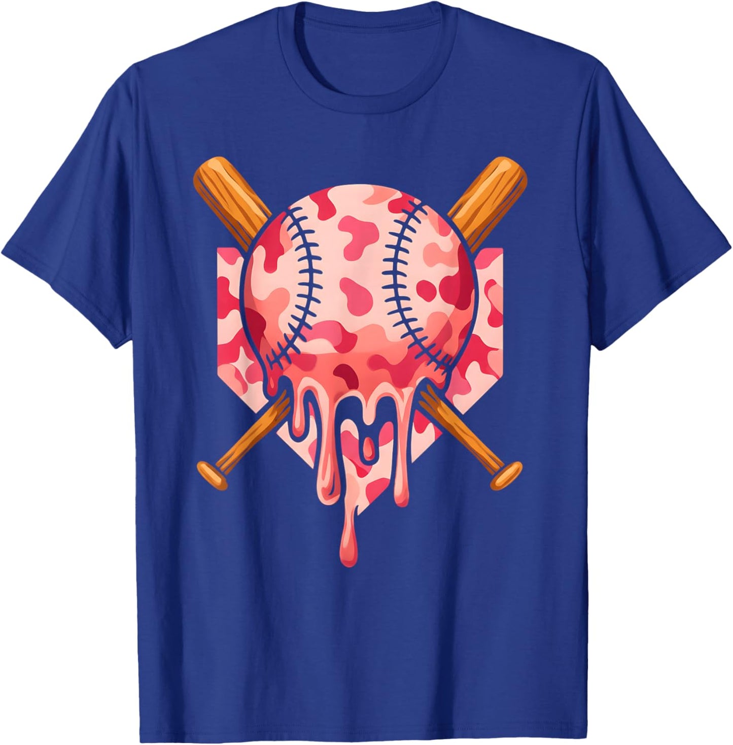 Baseball Pink Camo Ice Cream Youth Boys Girls T-Shirt - T-Shirt | Royal