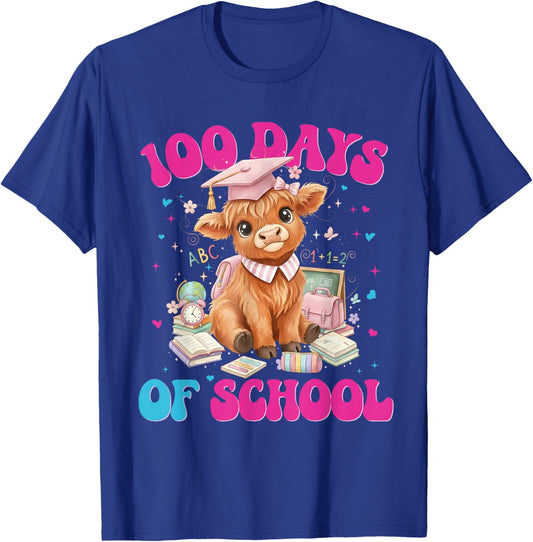 Cute Cow 100 Days of School Fun for Teachers Students T-Shirt - T-Shirt | Royal