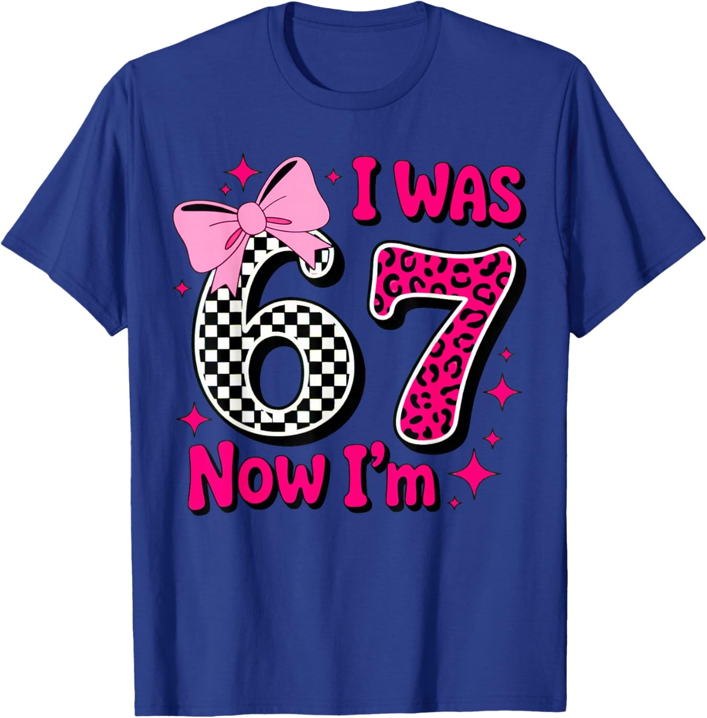 I was 6 Now I'm 7 Birthday 7 Years Old Leopard Coquette Bow T-Shirt - T-Shirt | Royal