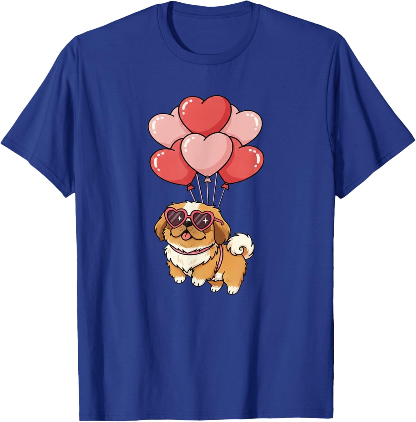 Valentines Day Heart Balloons Pekingese Dog Lover T-Shirt - T-Shirt | Royal