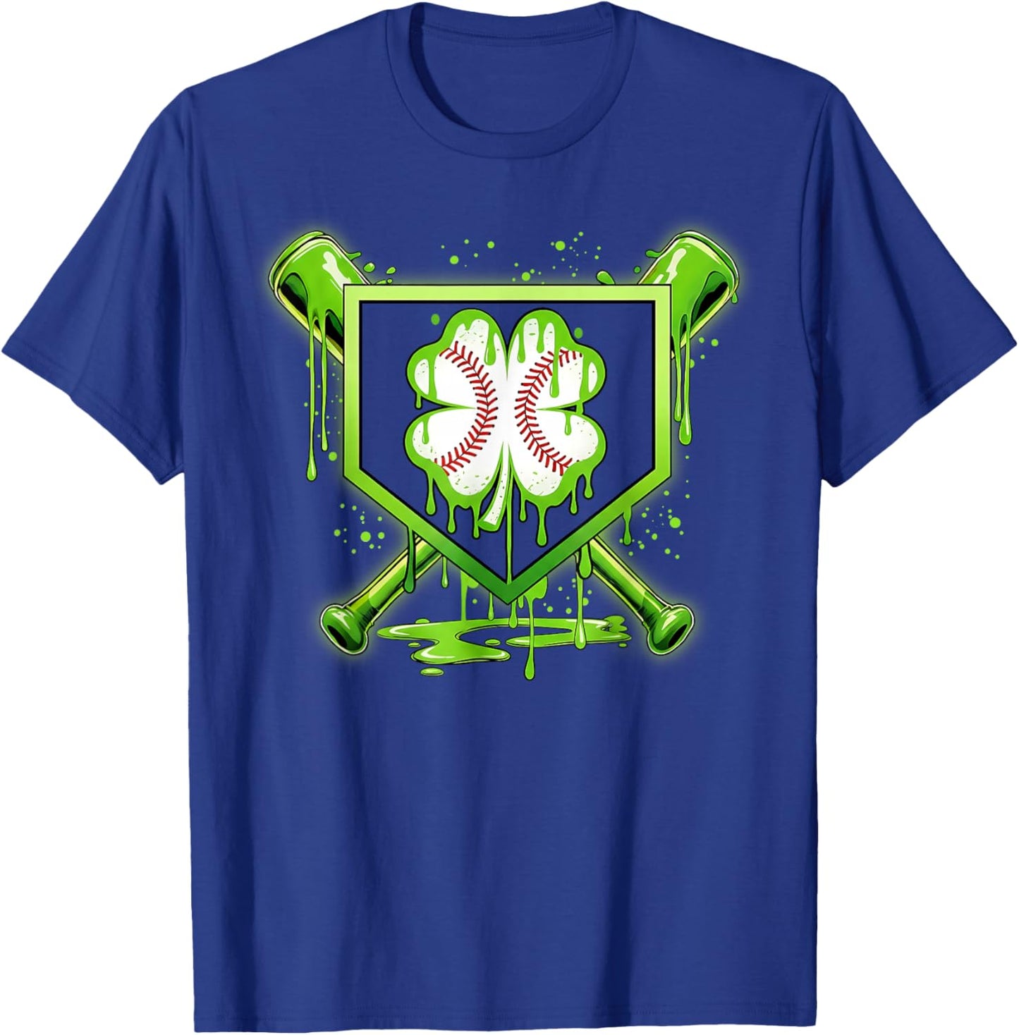 Baseball Icecream St Patrick's Day Lucky Charm Shamrock Drip T-Shirt - T-Shirt | Royal