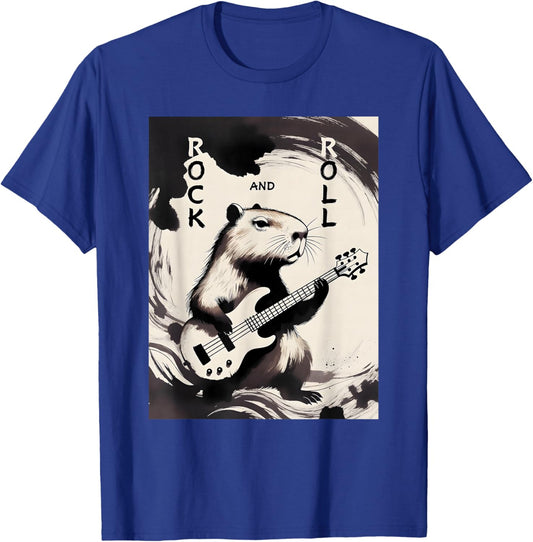 Capybara Playing Guitar Rock On Vintage Guitarist Capybara T-Shirt - T-Shirt | Royal